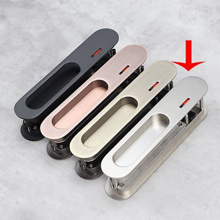 Liukuovilukko, sisäliukuovilukko, piilotettu liukuovilukko, merkkivalollinen lukko, soikea, harjattu nikkeli