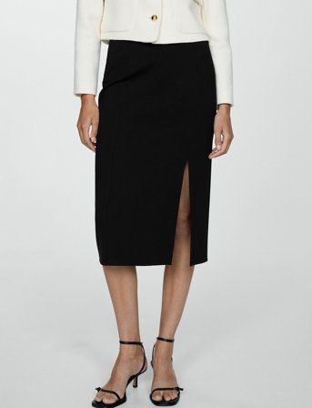 Mango Pencil Skirt With Rome-Knit Opening - Black - S
