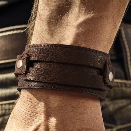 Gladius | Brown Full Grain Buffalo Leather Snap Bracelet for Men - Wide bracelets