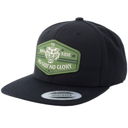 Born To Ride - Musta snapback Lippis - No Guts No Glory Tiger Green Patch Black Snapback @ Hatstore