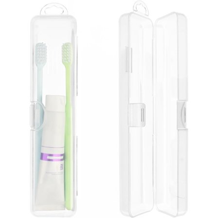2025 Seneste Model Bærbar Tandbørsteæske 2 stk. Rejsetandbørsteholder med Låg og Lufthuller Gennemsigtig Plastopbevaringsbeholder til Tungeskraber og 