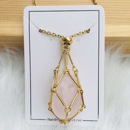 Crystal Holder Cage Necklace Crystal Net Metal Halsband GULD