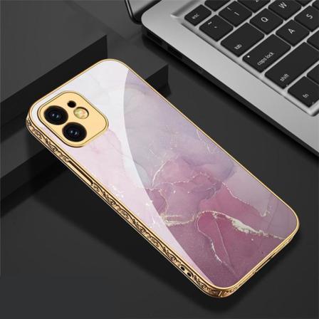 Iphone 12 Pro Max Lyxigt Glas-skal Guld Barock Rosa Marmormönste Rosa One Size