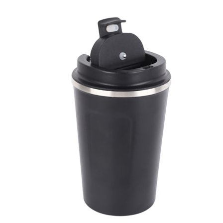 304 Rustfrit Stål Isoleret Smart Temperaturmåling Rejse Kaffekrus med Låg Sort 380ml