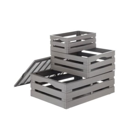 Sæt med 3 kasser - Tina Tris - L 41 cm x B 31 cm x H 15 cm - Taupe