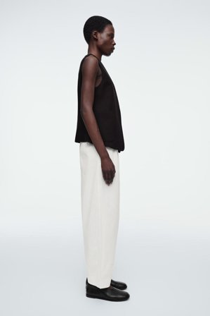 COS Women's Cotton Tapered Drawstring Trousers in White