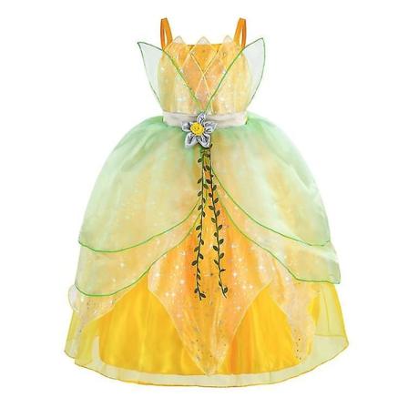 Tinker Bell Klänning Elf Barnklänning Prinsessa Tianna Klänning Halloween Cosplay Grön Blomfé 140CM