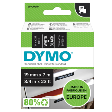 Märkband Dymo D1 Vit/Sv. 19Mm
