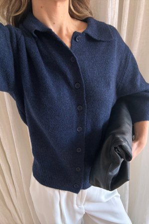 NA-KD Knitted Collar Cardigan - Cardigans - Marine blå - L