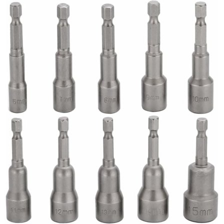 10 st Shock Driver Socket Bits 6-15mm Magnetisk Hex Set