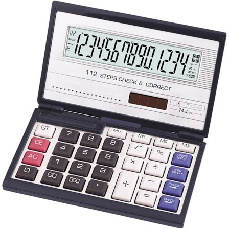 14-cifret foldbar lommeregner, stor skærm, dobbelt strømforsyning, solcelle og AAA-batteri, bærbar til forretningskontorregnskab, studerende 