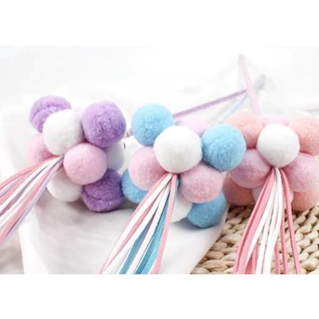 3 Håndlagde Morsomme Kattestikker Fjær Pompom Pompom Morsom Kattestikk Kamp Ung Voksen Katt Leke Fe Morsom Kattestikk (Tilfeldig Farge),