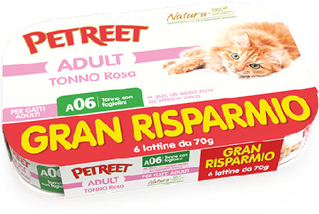 Petreet Tonno Rosa Con Fagiolini Cibo Umido Gatto Adulto 6x70g