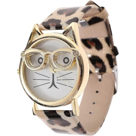 Cat Damklocka - Cat Klockor för Kvinnor Söt Damarmbandsur Damklockor Leopard PU Läderrem Kvarts Klocka