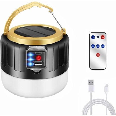 Genopladelig Campinglampe, Solcelledrevet LED-lampe, Genopladelig Ledningsfri Lampe, Indbygget 2400mAh Batteri, IPX6 Vandtæt, 5 Arbejdstilstande, til