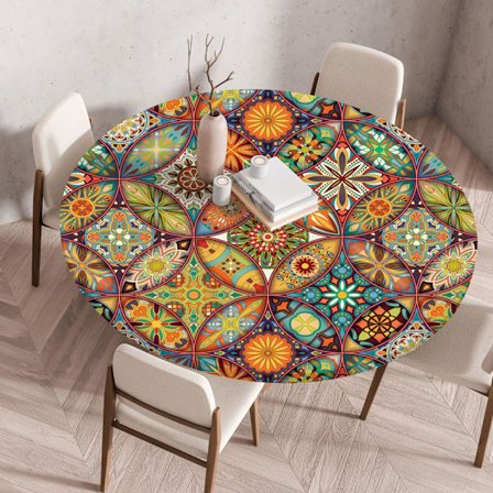 Elastisk Duk | Vattentät Rund Bordsduk med Växttryck *ZBYT-401174*120cm