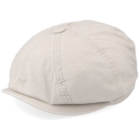 Stetson - Blanc flatcap Casquette - Hatteras Delave Organic Cotton Beige @ Hatstore