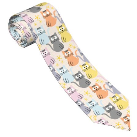Söt kattmönstrad slips för män, moderiktig slips, smal slips, presenter till bröllop, brudgum, affärsfest