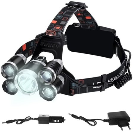 Tehokas otsalamppu 5 LED CREE T6 2 laturilla
