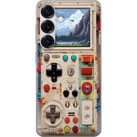 Kompatibelt Mobilskal till Samsung Samsung Galaxy S25 Retro spelskonsol design med pixlig grafik och bergslandskap, nostalgisk spel-estetik med futuri