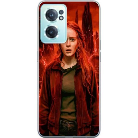 Kompatibelt Mobilskal till OnePlus OnePlus Nord CE 2 5G Porträtt av en ung kvinna med rött hår i en apokalyptisk landskap, röda blixtar och mörka