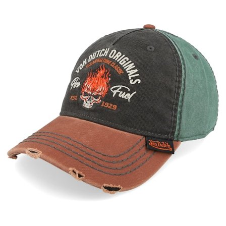 Von Dutch - Schwarz Unconstructed Cap - Distressed Embroider Green/Black/Brown Dad ACap @ Hatstore