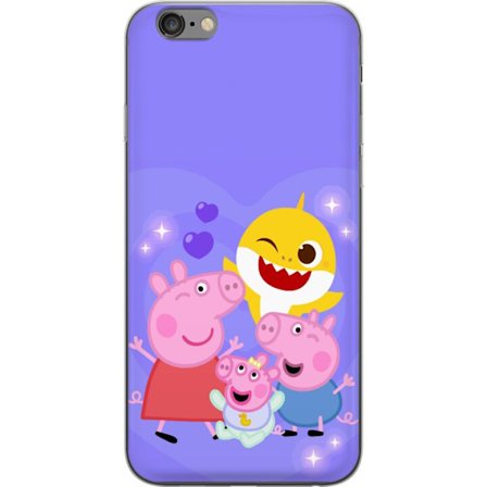 Yhteensopiva Puhelinkuori Apple iPhone 6 Plus Peppa Possu -kuviot sydämillä, perhosilla ja ystävillä, vaaleanpunainen tausta pehmeissä lasten kuv