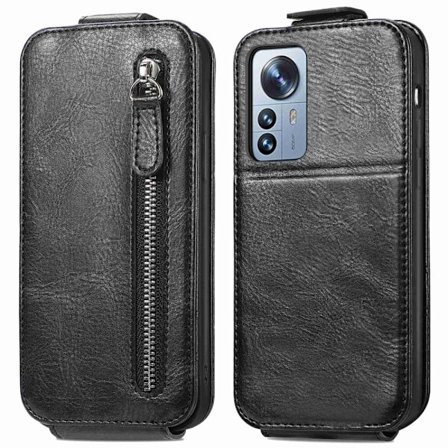 Vertikalt Xiaomi 12S Pro / Xiaomi 12 Pro fodral med dragkedja - Svart