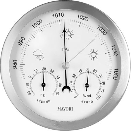 Analog indendørs/udendørs vejrstation, rustfrit stålramme - Inkluderer barometer, hygrometer og termometer (FMY)