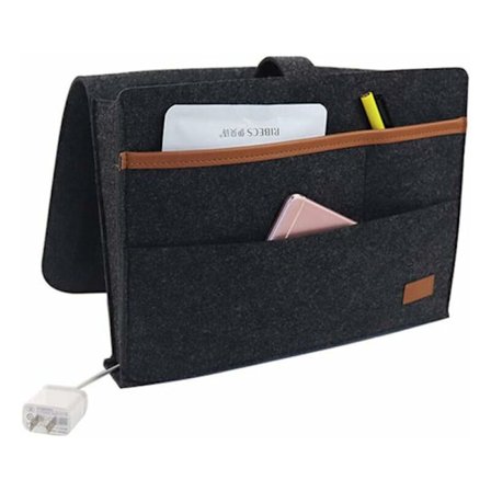 Sängbordsförvaring, sängorganisatör för telefon, fjärrkontroll, tidningar, glasögon, böcker, anteckningsblock (svart)