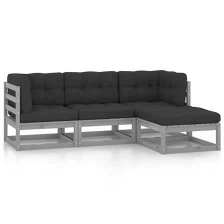 Vidaxl Loungegrupp Med Dynor 4 Delar Massiv Furu Grå