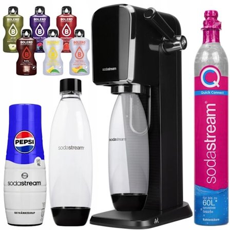 Saturator kolsyrat vatten - SodaStream - Konst Svart - Flaska 1L - Pepsi Sirap - 6 påsar Bolero