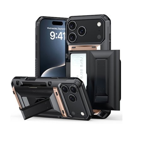 Nytt Telefonfodral med Glidande Korthållare & Ställ, Halkskyddande Stötsäkert Skal, Europeisk Stil (Välj 17/17 Air/17 Pro/17 Pro Max)