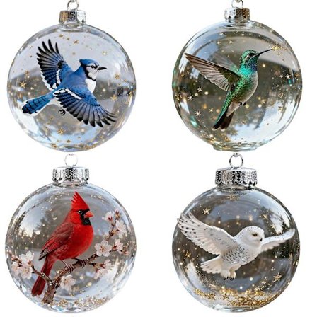 Naturfugl Krystall Plast Julekule Ornament Sett Kunstneriske Hjem Dekorasjoner For Festlig Feiring Feriegave Flerfarget