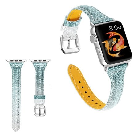 Apple Watch Series 5 40mm klockarmband i äkta läder med blingbling - Grön
