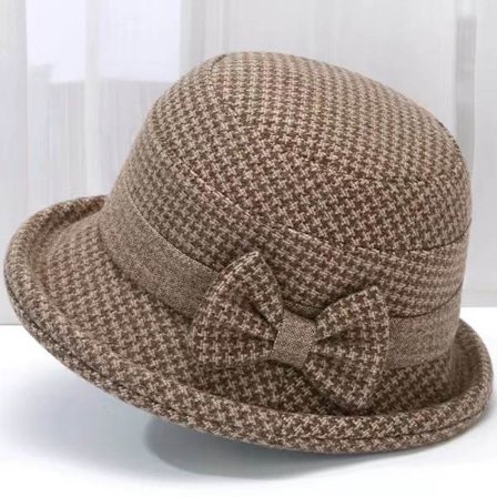 Dame Efterår og Vinter Tweed Bucket Hat Houndstooth Bowler Cloche Hat Egnet til Damer Kirke Fest Foldbar One Size Fits All