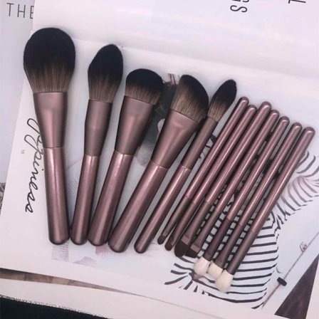 Makeup-børster 12 stk. Makeup-børste sæt Premium syntetiske børster Foundation Make Up-børster Concealers Professionelle Make-up-børste sæt (Kaffe)