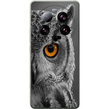 Kompatibelt Mobildeksel til Xiaomi 13 Ultra Svart og hvit nærbilde av en ugle med kraftig oransje øye og detaljert fjærstruktur.