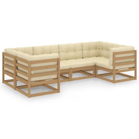 Vidaxl Loungegrupp Med Dynor 6 Delar Honungbrun Massiv Furu Brun