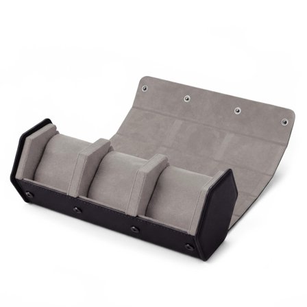 Hexa | Czarno-szary sześciokątne etui rolowane z ekologicznej skóry na 3 zegarki dla mężczyzn - Pudełka na zegarki