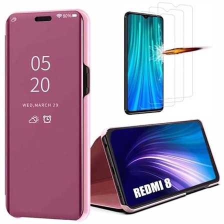 Skyddande skal - E.F.CONNECTION - Redmi 8 - Spegeleffekt - Härdat glas - Rosa