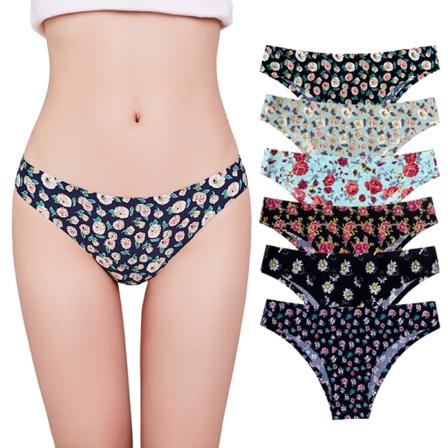 Sömlös stringtrosa för kvinnor Underkläder Blommig dam 6-pack