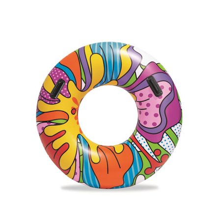 Oppblåsbar gummiring, svømmeflåte med pop-art-design, flerfarget