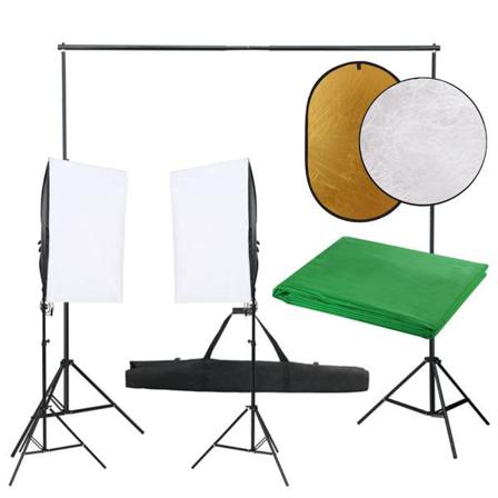 Vidaxl Fotostudio Med Lampor, Bakgrund Och Reflexskärm Svart