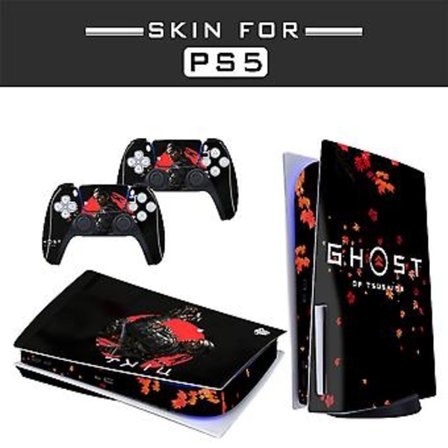 Klibbig hud - Kompatibel för PS5-skal för att anpassa konsolen - Avtagbar vinylfilm - Matt satin HD-kvalitet (skiva, Ghost of Tsushima05