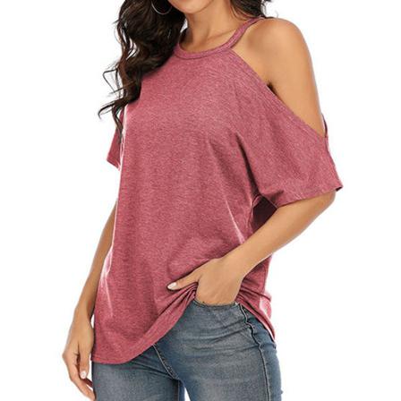 Dam T-shirt Sommar Off Shoulder Kortärmad Blus Lös Topp,