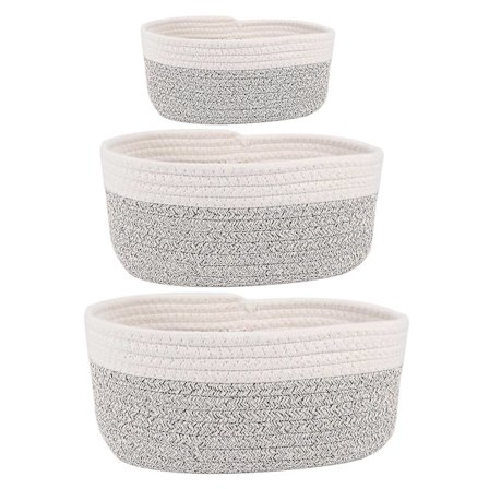 Korg av bomullstrep, flätat korg, mångsidig förvaringskorg för diverse artiklar, 3 st