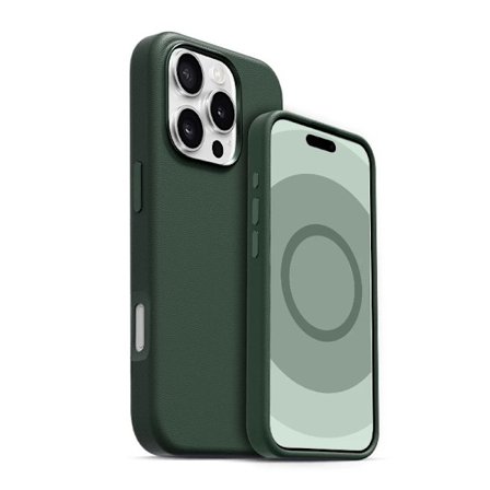 Fodral för iPhone 16promax kameraknapp + läder magnetisk animation + LOGO grönt läder Magnetisk popup officiell high-end