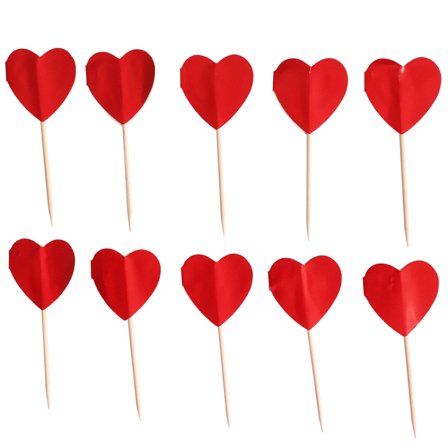 Cake Picks Røde Hjerter 10-pakning