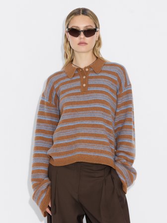 Holzweiler Olivia Wool Polo - Brown Stripe - Women's - XXS